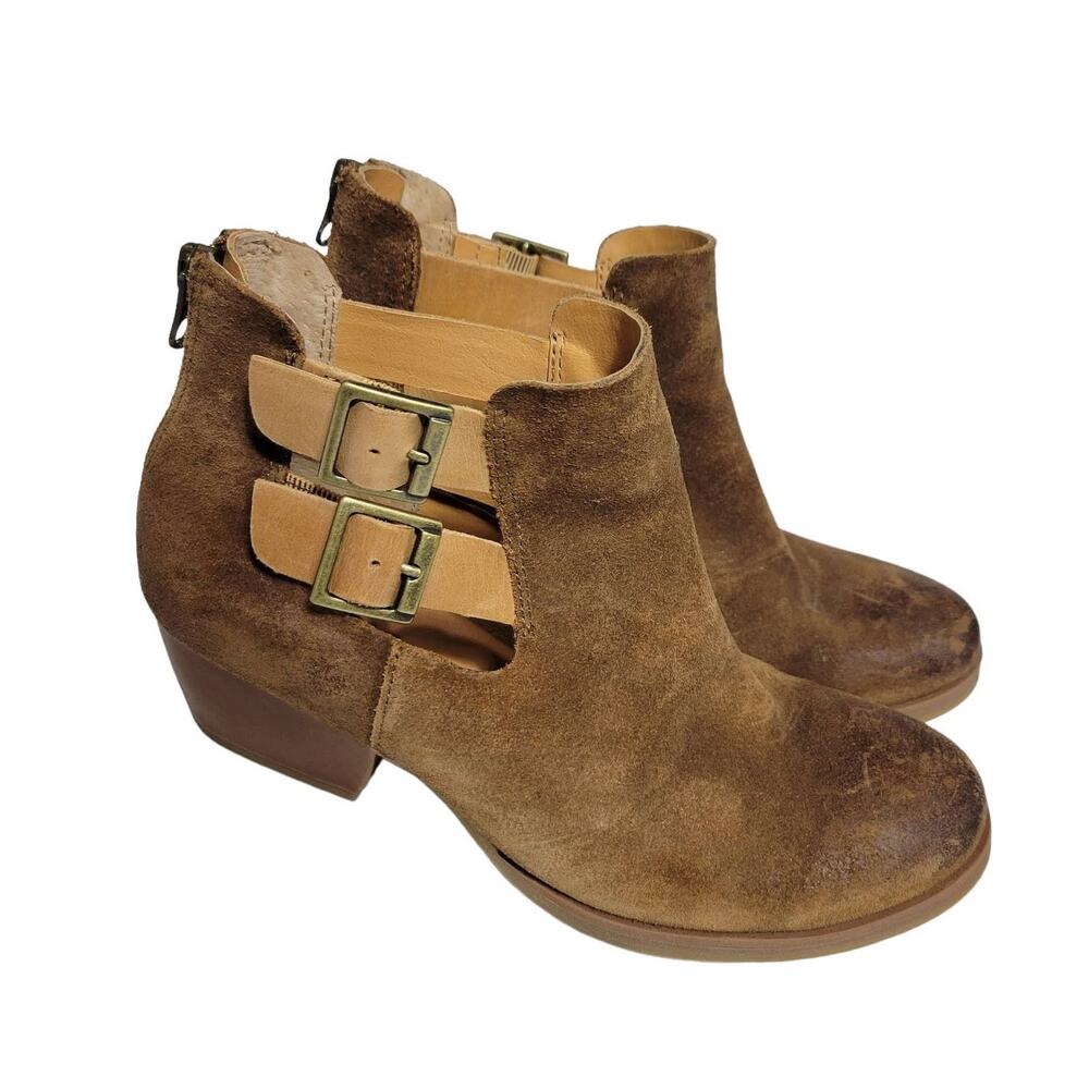 Korks Ease Gabriela Ankle Boots Brown Tan Leather Booties Distressed Boho Size 7